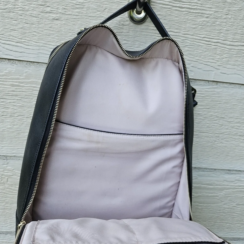 Calpak Kaya black faux leather laptop travel backpack